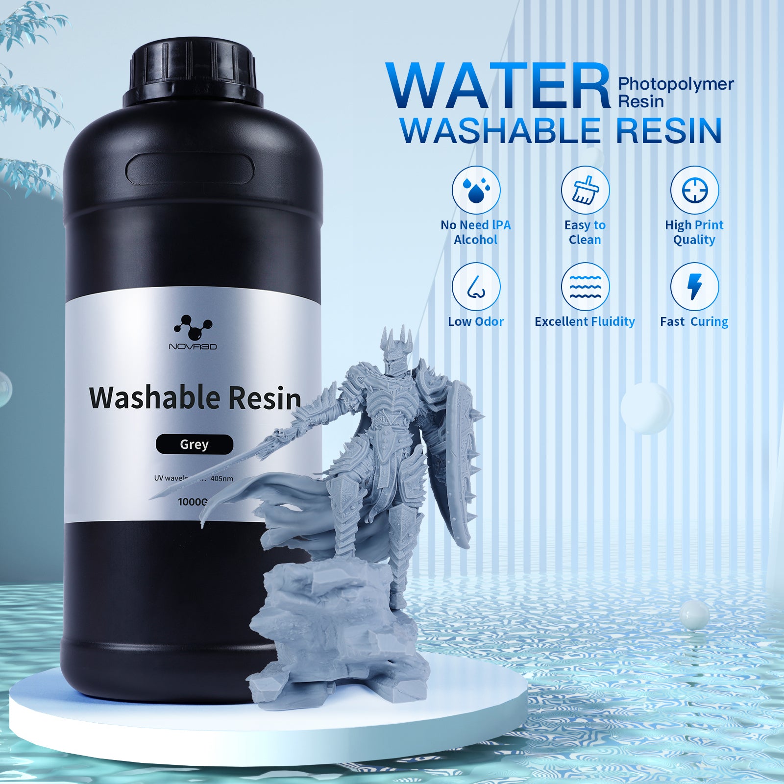  ANYCUBIC Water Washable Resin, 3D Printer Resin with Low  Viscosity and Fast Printing, 405nm High Precision UV-Curing 3D Resin,  Photopolymer Resin for 8K Capable LCD DLP 3D Printing (Clear, 500g) 